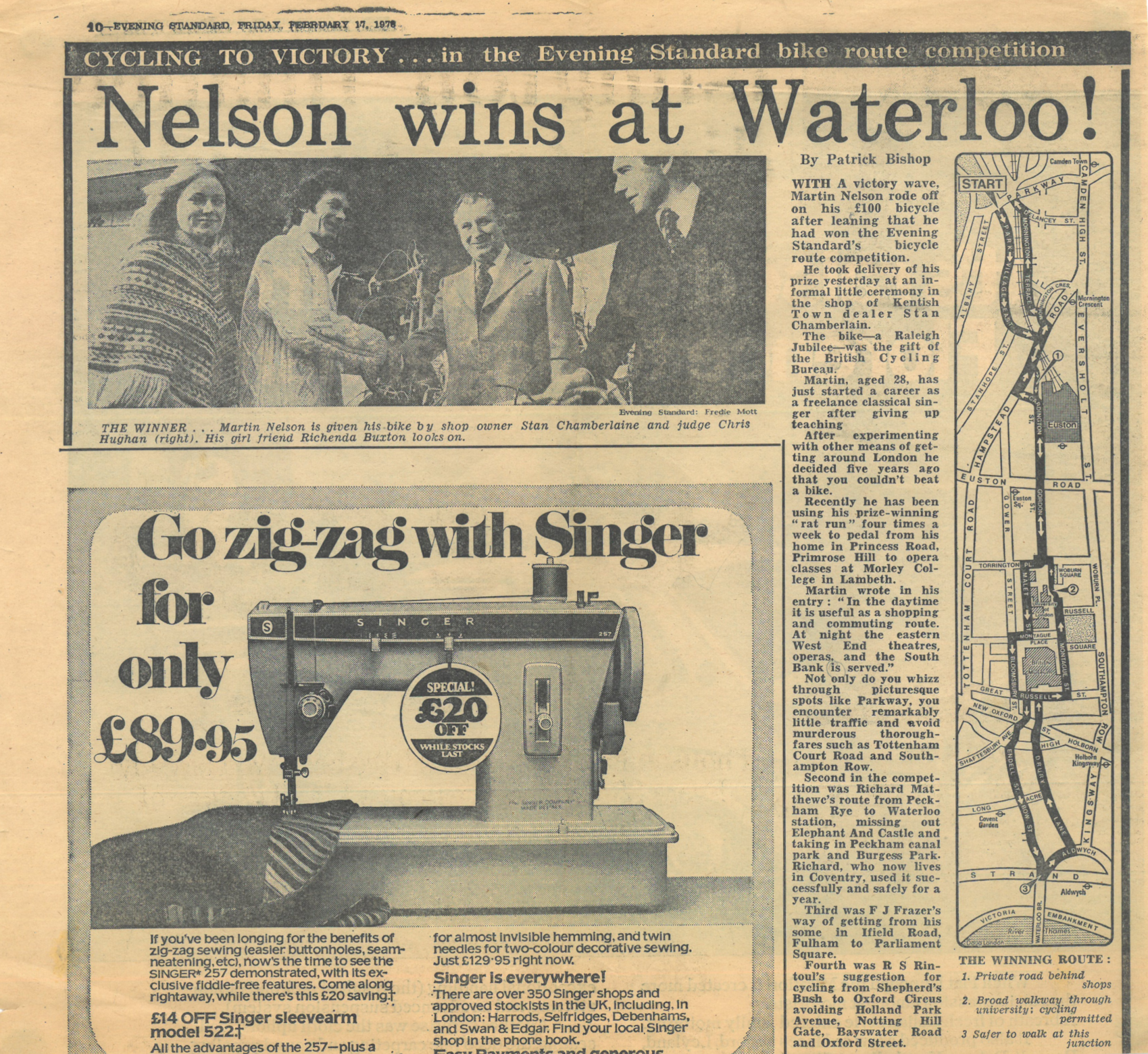 Newspaper Cutting, 1978, Nelson Wins at Waterloo!
