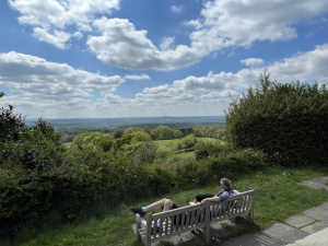 Taking in a breather and the view at Toys Hill